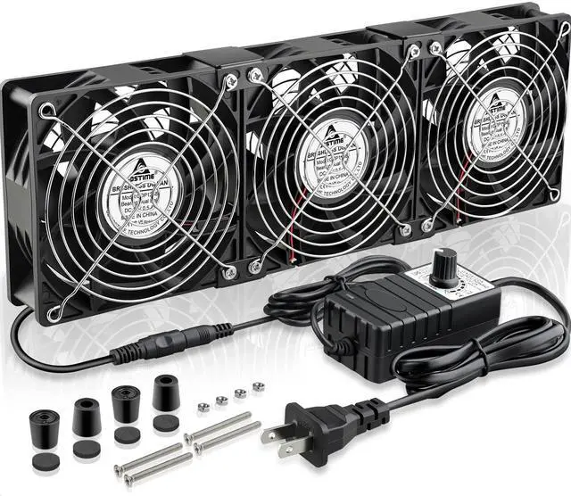 Main image of GDSTIME 3x 120mm Computer Fan with AC Plug,110V to 240V Variable Speed Controller High CFM 360mm Server Rack Fan for Window Exhaust Grow Tent Crawl Space Garage Ventilation Electronics Cabinet Cooling