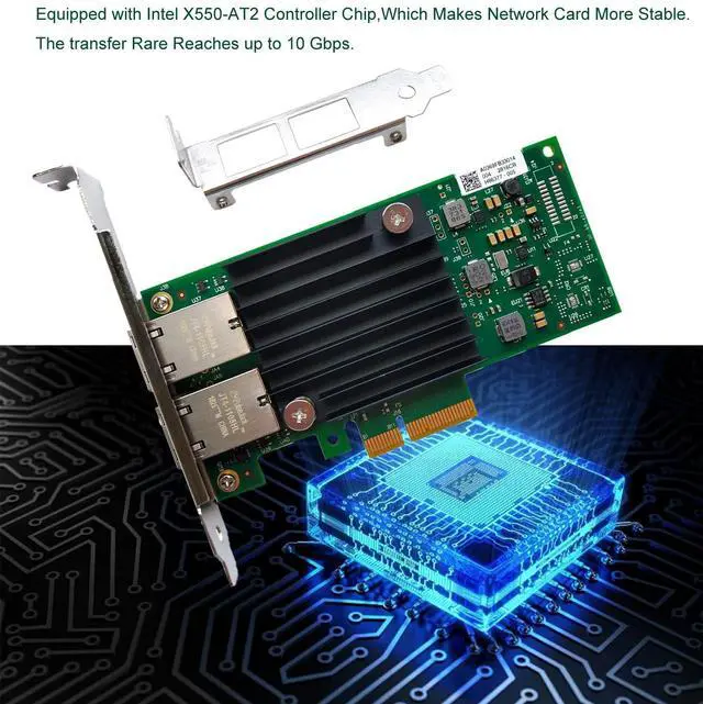 Alt view image 3 of 5 - 10gb PCIE x4/x8/x16 Ethernet Converged Network Adapter X550T2 Copper Dual RJ45 Port LAN Card NIC Compatible with Intel X550T2 10GBase-T X550AT Server Support Windows Server/Windows/Linux/VMware ESXi