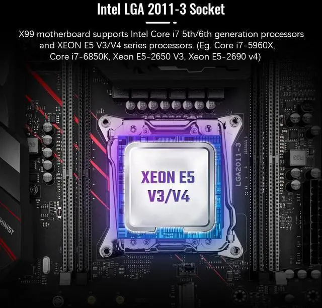 Alt view image 2 of 5 - MACHINIST X99 Computer Motherboards, LGA 2011-V3 (Intel Core i7 5th/6th Gen) ATX Server Motherboard with VRM Fan (PCIe 3.0, Dual M.2, SATA 6Gb/s, DDR4, Gigabit Ethernet) for Intel XEON E5 V3/V4 series