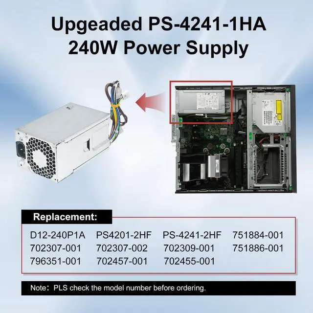 Alt view image 3 of 5 - Upgraded PS-4241-1HA 240W Power Supply Compatible with for HP ProDesk 400 600 800 G1 G2 SFF, 702307-001,702307-002, 751884-001, 751886-001 Power Supply