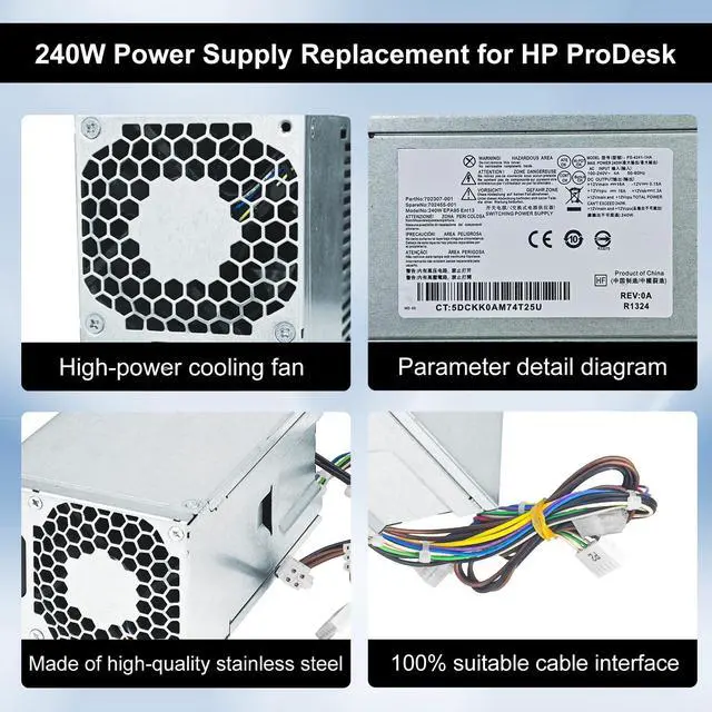 Alt view image 5 of 5 - Upgraded PS-4241-1HA 240W Power Supply Compatible with for HP ProDesk 400 600 800 G1 G2 SFF, 702307-001,702307-002, 751884-001, 751886-001 Power Supply
