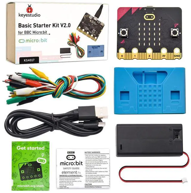 Main image of KEYESTUDIO Basic Starter Kit for BBC Micro bit V2, Graphical Programming Built-in Compass, Buttons, LED Matrix Display + Battery Holder & USB Cable for Microbit