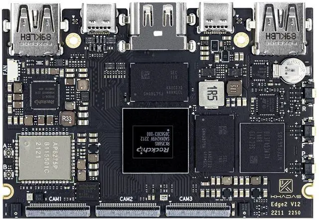 Main image of Khadas SingleBoard Computer Edge2 RK3588S ARM PC, with 8-core 64-bit CPU, ARM Mali-G610 MP4 GPU, 6 Tops AI NPU, Wi-Fi 6, Bluetooth 5.0, 8K HD Display&Decoder, 4K UI & 4 Independent Displays 8+32GB