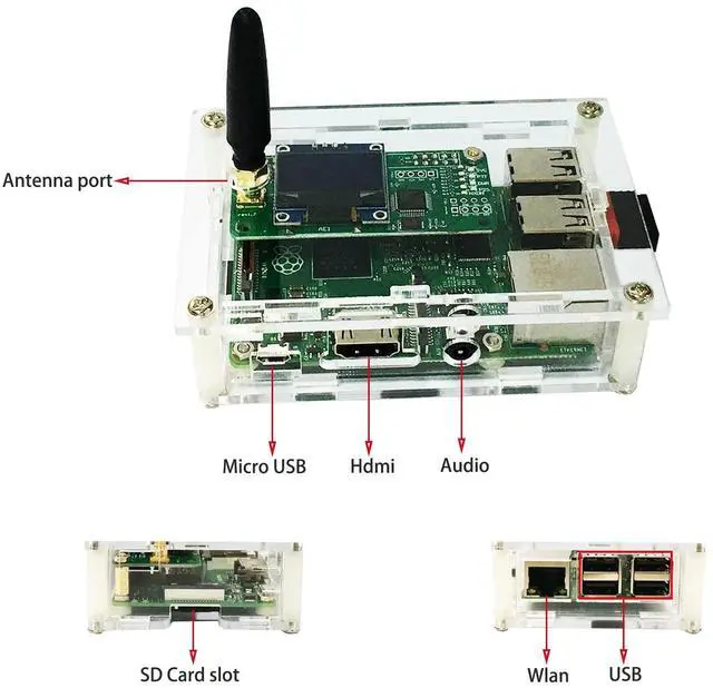 Alt view image 2 of 5 - All-New DMR Hotspot Ethernet Port Assembled Radio Station WiFi Voice Modem Support DMR Dstar YSF P25 Fusion Antenna Raspbery P Model 2B Two Colors OLED Acrylic Shell