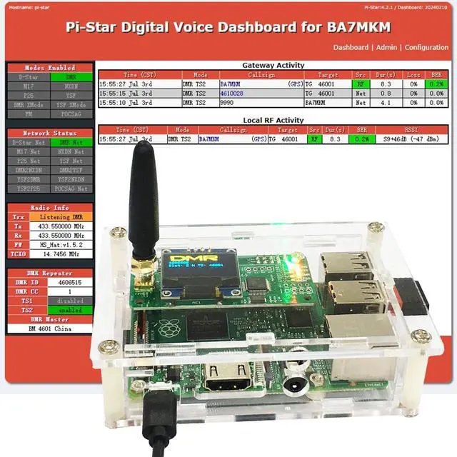 Alt view image 5 of 5 - All-New DMR Hotspot Ethernet Port Assembled Radio Station WiFi Voice Modem Support DMR Dstar YSF P25 Fusion Antenna Raspbery P Model 2B Two Colors OLED Acrylic Shell