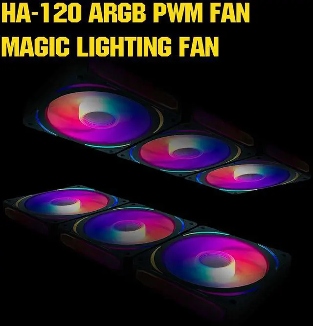 Alt view image 3 of 5 - RGB Fans 120mm PWM Fans 3 Pack PC argb Fans, HA-120 PWM PC Fans RGB PC Fans 120mm with 12v 4pin pwm and 5v 3pin argb Plug, Infinity Mirror ARGB Fans 120mm - Low Noise Computer Fans for PC Case