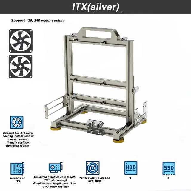 Alt view image 2 of 5 - Aluminum Alloy Open Case Gaming Computer Chassis Desktop Bracket Water Cooling Box Itx Personality Creativity