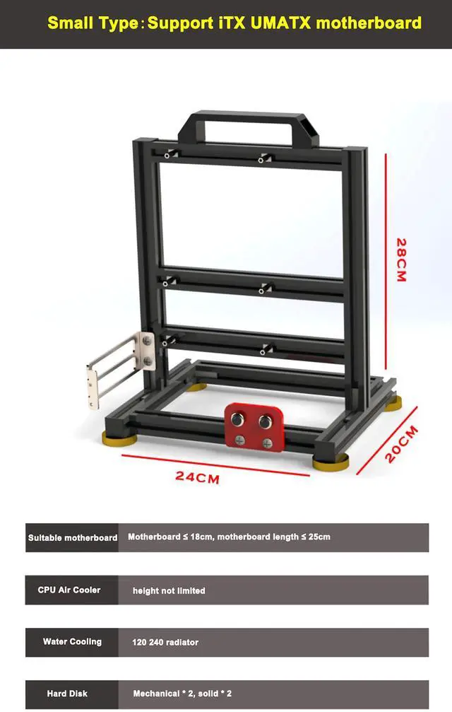 Alt view image 3 of 5 - Aluminum Alloy Open Case Gaming Computer Chassis Desktop Bracket Water Cooling Box Itx Personality Creativity