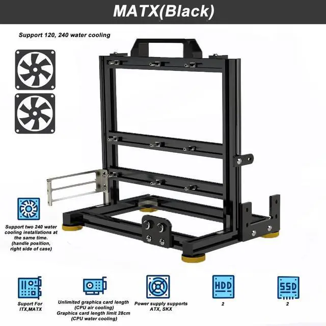 Alt view image 2 of 5 - Aluminum Alloy Open Case Gaming Computer Chassis Desktop Bracket Water Cooling Box Matx Personality Creativity