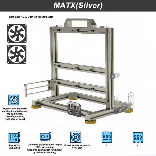 Alt view image 2 of 5 - Aluminum Alloy Open Case Gaming Computer Chassis Desktop Bracket Water Cooling Box Matx Personality Creativity