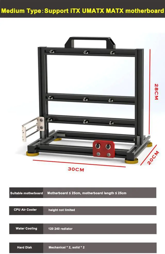 Alt view image 3 of 5 - Aluminum Alloy Open Case Gaming Computer Chassis Desktop Bracket Water Cooling Box Matx Personality Creativity
