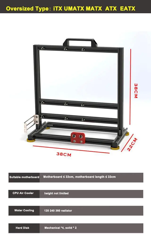 Alt view image 3 of 5 - Aluminum Alloy Open Case Gaming Computer Chassis Desktop Bracket Water Cooling Box Eatx Personality Creativity