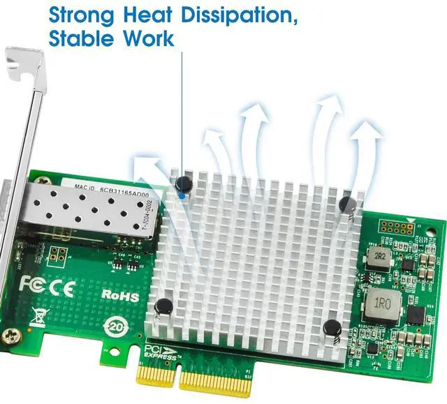 Alt view image 3 of 5 - 10Gb Network Card with Intel 82599EN Controller,Single SFP+ Port PCI X4 Express Ethernet Adapter Support Windows Server/Linux/VMware Compare to Intel X520-DA1