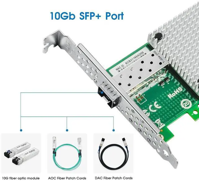 Alt view image 4 of 5 - 10Gb Network Card with Intel 82599EN Controller,Single SFP+ Port PCI X4 Express Ethernet Adapter Support Windows Server/Linux/VMware Compare to Intel X520-DA1