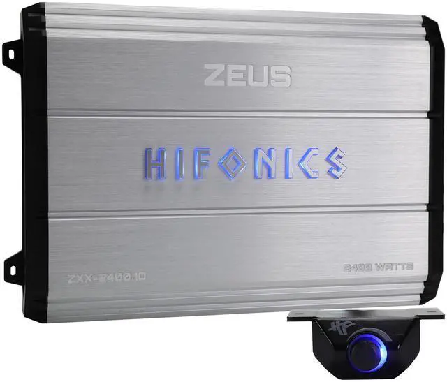 Main image of Hifonics Zeus ZXX 2400 Watt Max Class D Monoblock Car Audio Amplifier Amp with Bass Knob and Remote, Variable Crossovers, ZXX-2400.1D, Silver