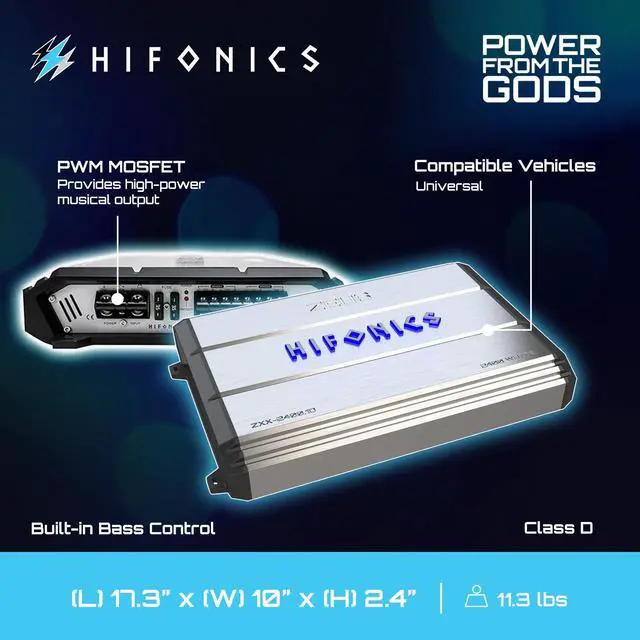 Alt view image 4 of 5 - Hifonics Zeus ZXX 2400 Watt Max Class D Monoblock Car Audio Amplifier Amp with Bass Knob and Remote, Variable Crossovers, ZXX-2400.1D, Silver