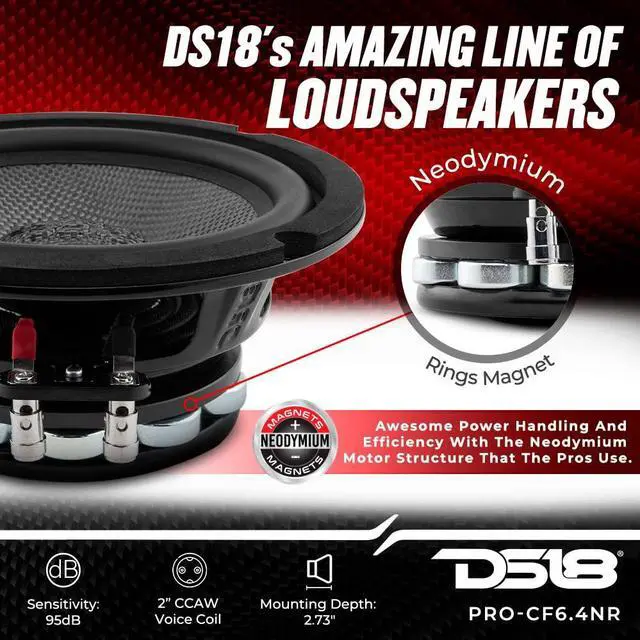 Alt view image 3 of 5 - DS18 PRO-CF6.4NR 6.5 Inches Water Resistant Loudspeaker - Mid-Bass Carbon Fiber Cone and Neodymium Rings Magnet 500 Watts 4-Ohms - Ideal for Motorcycle & Motorsports (1 Speaker)