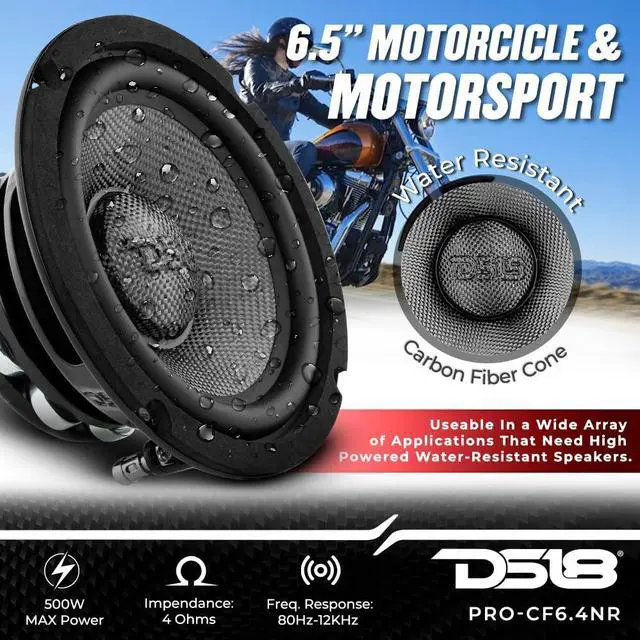 Alt view image 2 of 5 - DS18 PRO-CF6.4NR 6.5 Inches Water Resistant Loudspeaker - Mid-Bass Carbon Fiber Cone and Neodymium Rings Magnet 500 Watts 4-Ohms - Ideal for Motorcycle & Motorsports (1 Speaker)