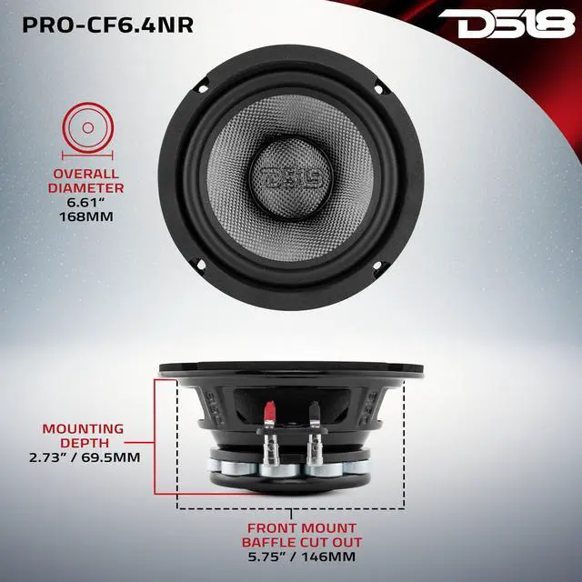 Alt view image 5 of 5 - DS18 PRO-CF6.4NR 6.5 Inches Water Resistant Loudspeaker - Mid-Bass Carbon Fiber Cone and Neodymium Rings Magnet 500 Watts 4-Ohms - Ideal for Motorcycle & Motorsports (1 Speaker)