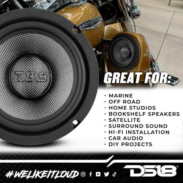Alt view image 4 of 5 - DS18 PRO-CF6.4NR 6.5 Inches Water Resistant Loudspeaker - Mid-Bass Carbon Fiber Cone and Neodymium Rings Magnet 500 Watts 4-Ohms - Ideal for Motorcycle & Motorsports (1 Speaker)