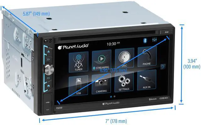 Alt view image 3 of 4 - Planet Audio P9695B Car Stereo System - A-Link (Screen Mirroring), 6.95 Inch Double Din, Touchscreen, Bluetooth Audio and Calling Head Unit, AM/FM Radio Receiver, CD Player, USB, Hook Up To Amplifier
