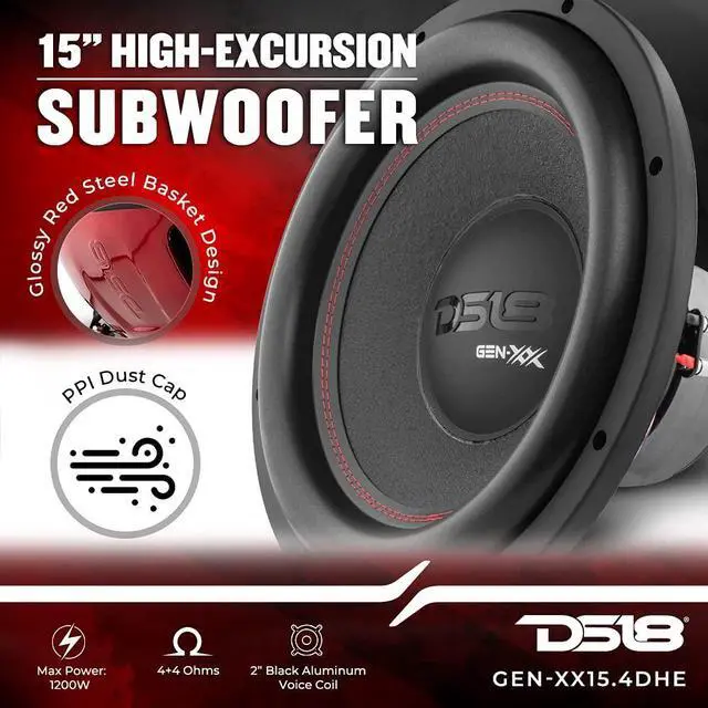 Alt view image 2 of 5 - DS18 GEN-XX15.4DHE 15" High Excursion Car Subwoofer 1200 Watts Max Dual Voice Coil 4+4 Ohms (1 Speaker)