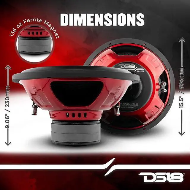Alt view image 3 of 5 - DS18 GEN-XX15.4DHE 15" High Excursion Car Subwoofer 1200 Watts Max Dual Voice Coil 4+4 Ohms (1 Speaker)