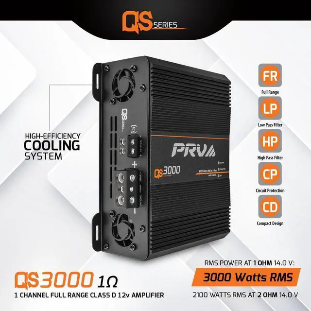 Alt view image 2 of 5 - PRV Audio QS3000 1 Ohm 3000 Watt Amp Car Audio Amplifier Full Range HD Sound Monoblock 3K Car Amp with Built-in HPF and LPF Controls for PRO Audio Systems