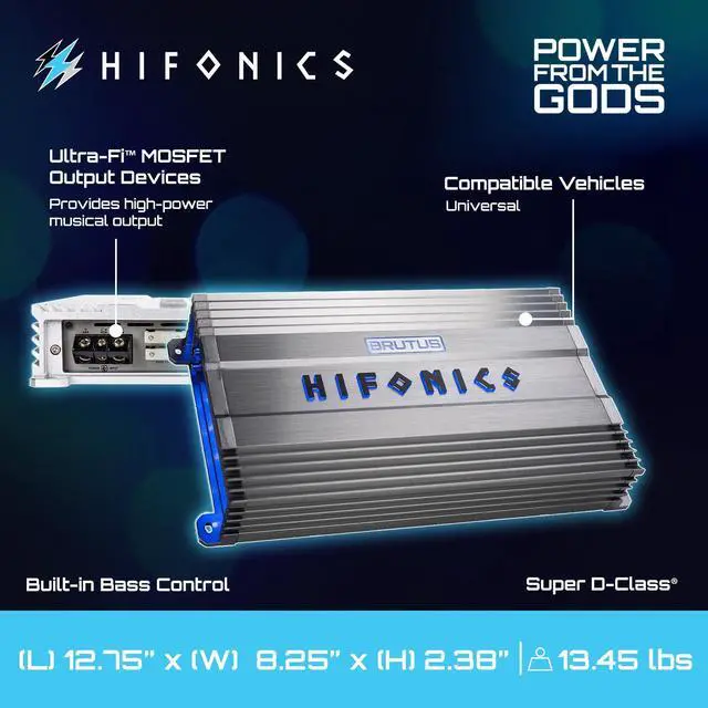 Alt view image 4 of 5 - Hifonics BG-1900.1D Brutus Gamma Monoblock Super D Class 1900 Watt Car Audio Sound System Subwoofer Speaker Amp Amplifier with Bass Knob