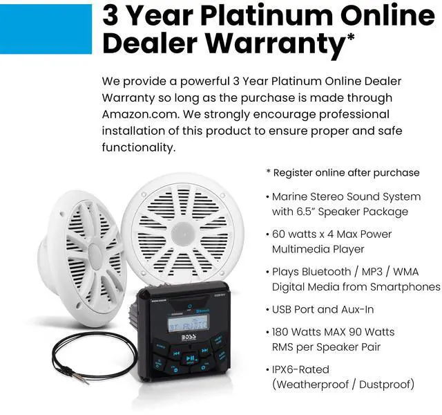 Alt view image 2 of 5 - BOSS Audio Systems MCKGB450W.6 6.5 Inch Speakers & Marine Boat Gauge Stereo - Bluetooth Head Unit, No CD DVD Player, AM/FM Radio Receiver, NOAA Weather Band, IPX6 Weatherproof, USB