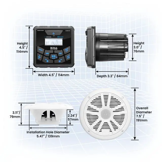 Alt view image 4 of 5 - BOSS Audio Systems MCKGB450W.6 6.5 Inch Speakers & Marine Boat Gauge Stereo - Bluetooth Head Unit, No CD DVD Player, AM/FM Radio Receiver, NOAA Weather Band, IPX6 Weatherproof, USB