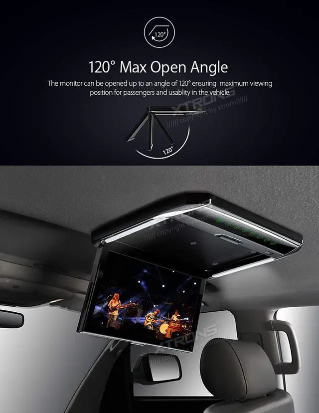 Alt view image 3 of 5 - XTRONS® 12.1 Inch Car Overhead Player Roof Mounted Monitor HDMI Port with 120° MAX Open Angle (No DVD)