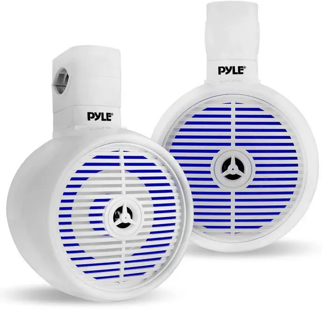 Main image of PyleUsa 8 Waterproof Off-Road Speakers - 300W 2-Way Marine Wakeboard Tower Sound System w/LED Light, Full Range Outdoor Stereo Speaker for Car, ATV, UTV, Jeep, Boat, Includes Brackets (White)