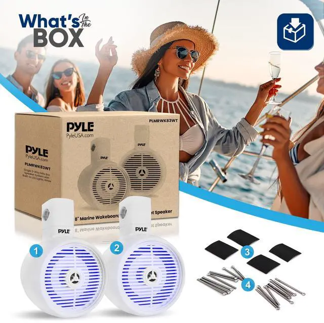 Alt view image 2 of 5 - PyleUsa 8 Waterproof Off-Road Speakers - 300W 2-Way Marine Wakeboard Tower Sound System w/LED Light, Full Range Outdoor Stereo Speaker for Car, ATV, UTV, Jeep, Boat, Includes Brackets (White)