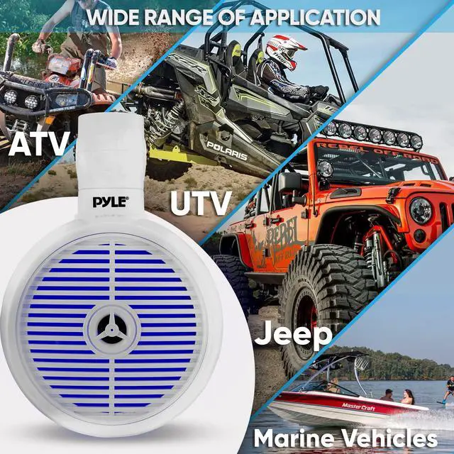 Alt view image 5 of 5 - PyleUsa 8 Waterproof Off-Road Speakers - 300W 2-Way Marine Wakeboard Tower Sound System w/LED Light, Full Range Outdoor Stereo Speaker for Car, ATV, UTV, Jeep, Boat, Includes Brackets (White)