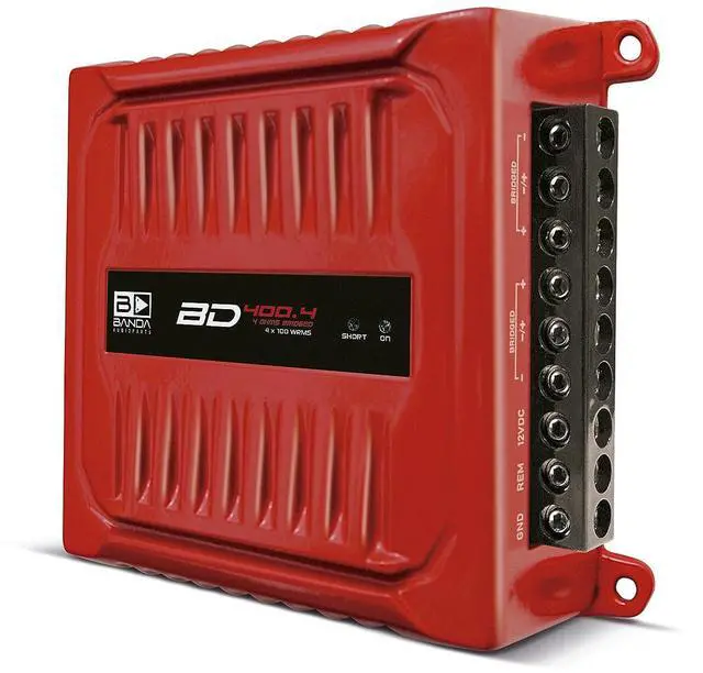 Alt view image 3 of 5 - Banda Audioparts BD400.4RED Four Channel 4 x 100 Watt Rms Full Range Car Audio Amplfier 4 Ohms Bridged with Optional Use Low or High Pass Filters Red