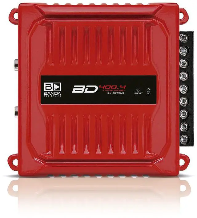Main image of Banda Audioparts BD400.4RED Four Channel 4 x 100 Watt Rms Full Range Car Audio Amplfier 4 Ohms Bridged with Optional Use Low or High Pass Filters Red