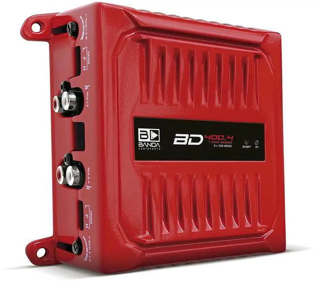 Alt view image 2 of 5 - Banda Audioparts BD400.4RED Four Channel 4 x 100 Watt Rms Full Range Car Audio Amplfier 4 Ohms Bridged with Optional Use Low or High Pass Filters Red