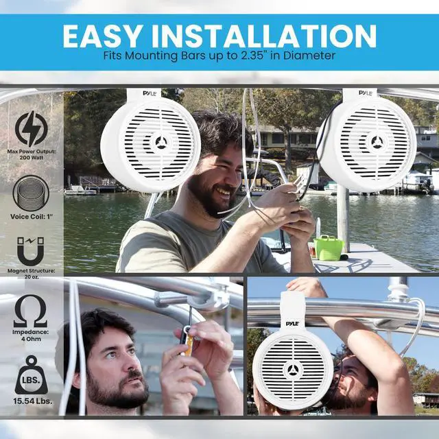 Alt view image 4 of 5 - PyleUsa 8 Waterproof Off-Road Speakers - 300W 2-Way Marine Wakeboard Tower Sound System w/LED Light, Full Range Outdoor Stereo Speaker for Car, ATV, UTV, Jeep, Boat, Includes Brackets (White)