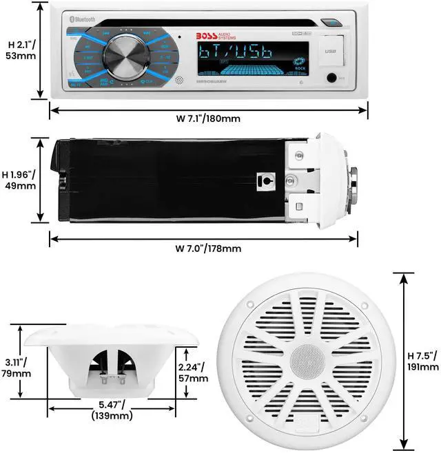 Alt view image 2 of 2 - BOSS Audio Systems MCK508WB.64S Marine Boat Bluetooth Stereo & 6.5 Inch Speakers  CD DVD Player, AM/FM Radio Receiver Head Unit, Dipole Antenna