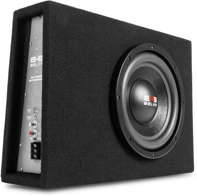 Main image of BELVA BPKG10T 600W Peak 10" Shallow-Mount Angled Amplified Loaded Subwoofer Enclosure