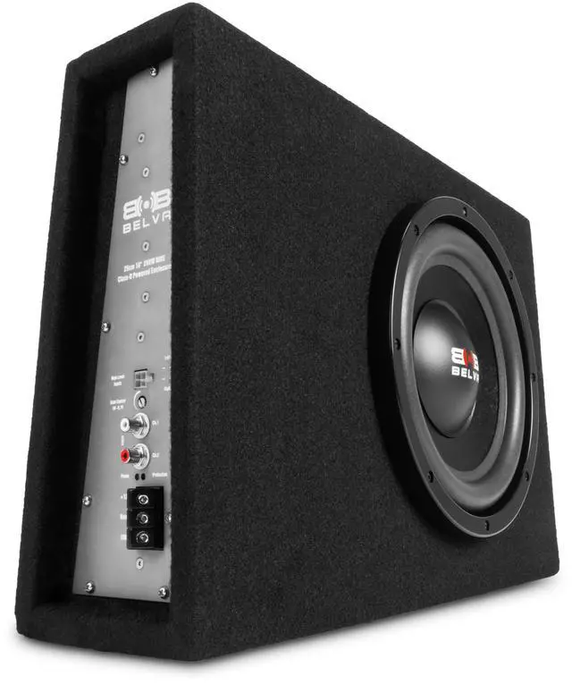 Alt view image 2 of 5 - BELVA BPKG10T 600W Peak 10" Shallow-Mount Angled Amplified Loaded Subwoofer Enclosure