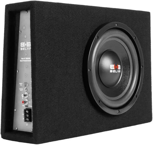 Alt view image 3 of 5 - BELVA BPKG10T 600W Peak 10" Shallow-Mount Angled Amplified Loaded Subwoofer Enclosure