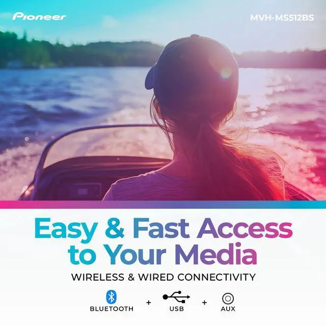 Alt view image 3 of 5 - Pioneer MVH-MS512BS Marine Digital Media Receiver  Bluetooth, SiriusXM, USB, FLAC, Conformal Coating, Color Change, White Display for Outdoor, AM/FM Radio, Hi-Volt RCA, iPhone/Android Compatible