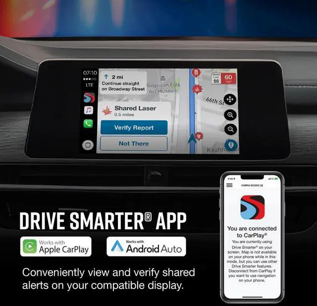 Alt view image 5 of 5 - Cobra RAD 480i Laser Radar Detector  Long Range Detection, Bluetooth, Apple CarPlay and Android Auto Compatible, LaserEye Front and Rear Detection, Digital Signal Processing, Black