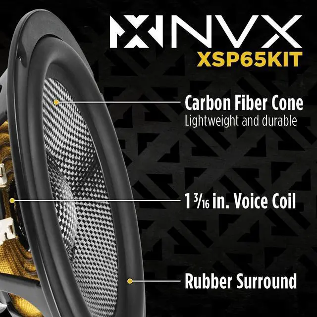 Alt view image 2 of 5 - NVX® XSP65KIT 6.5" Car Speakers, 600W Max, 200W RMS, 2-Way 6-1/2 inch Component System w/ 1" Silk Dome Tweeters & Passive X-Overs, Easy to Install in Cars/Trucks/Doors (Pair)