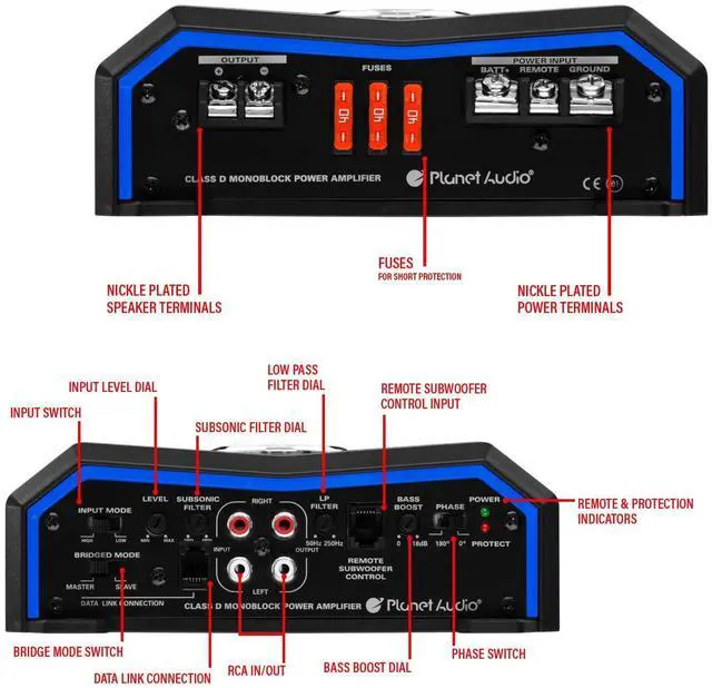 Alt view image 4 of 5 - Planet Audio PL4000.1D Pulse Series Class D Monoblock Car Amplifier  4000 High Output, 1 Ohm Stable, Low Level Inputs, Low Pass Crossover, MOSFET, Hook Up to Subwoofer for Bass