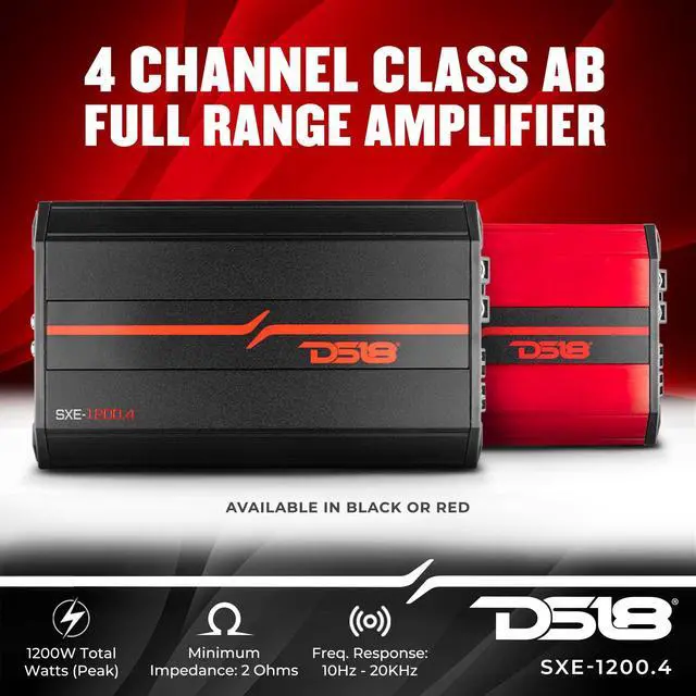 Alt view image 2 of 5 - DS18 SXE-1200.4/BK Car Amplifier Stereo Full-Range Class A/B 4-Channel 60x4 RMS @4 OHM 1200 Watts - Powerful and Compact Amp for Speakers in Car Audio System