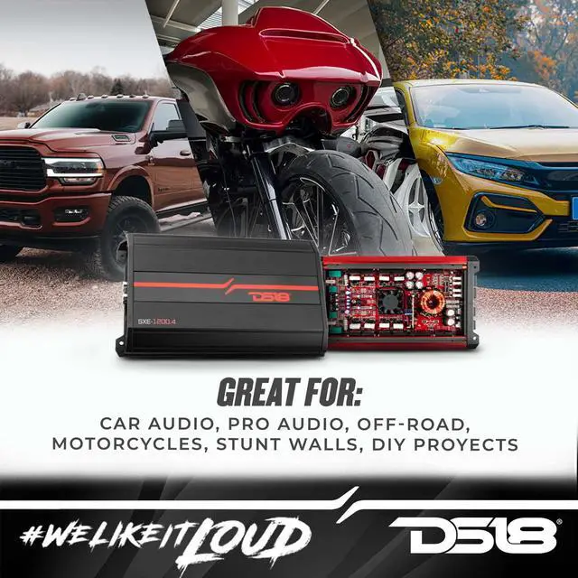 Alt view image 4 of 5 - DS18 SXE-1200.4/BK Car Amplifier Stereo Full-Range Class A/B 4-Channel 60x4 RMS @4 OHM 1200 Watts - Powerful and Compact Amp for Speakers in Car Audio System