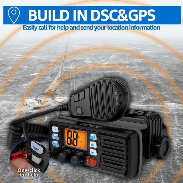 Alt view image 3 of 5 - Retevis RM20 Marine VHF Radios Fixed Mount, Marine Band Radio with Built in GPS, DSC, IP67 Waterproof, High Power, NOAA Weather, International Channels, Scan, Ship to Shore Radio for Boats(Black)